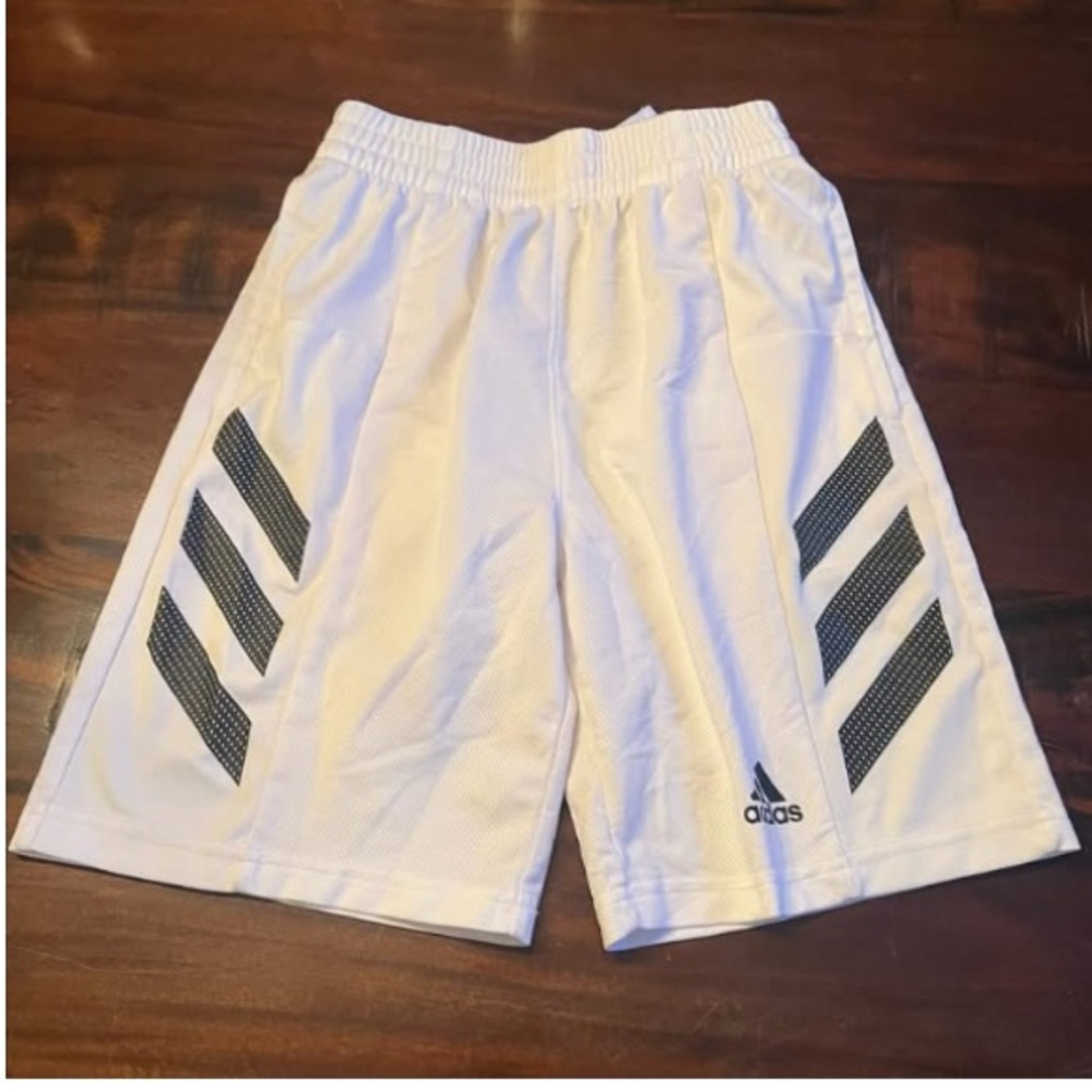 Adidas Kids White and Black Striped Shorts